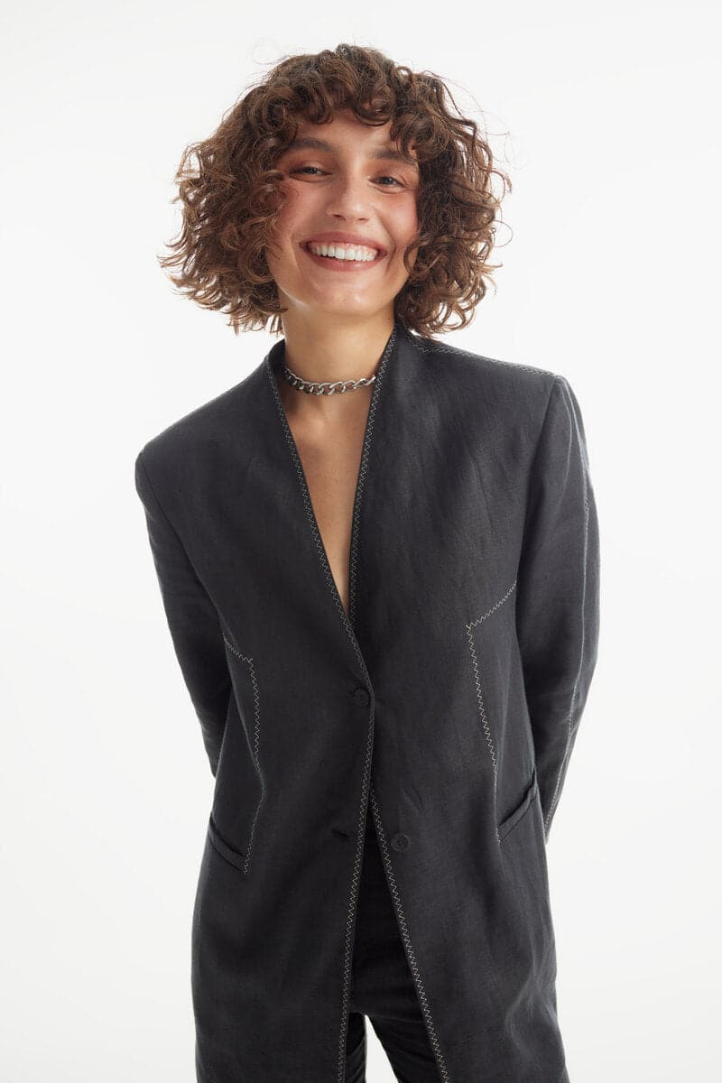 BLACK OVERSIZED SINGLE-BREASTED BLAZER - CULT MIA