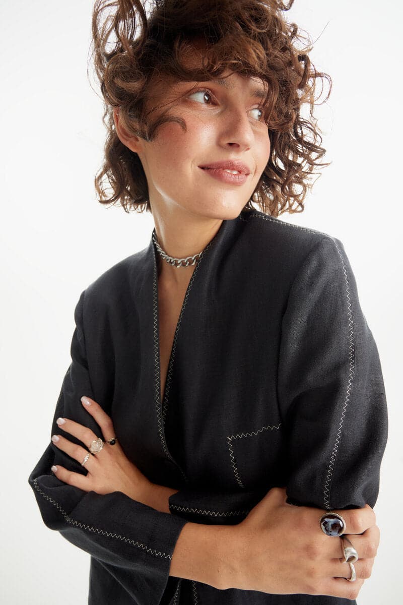 BLACK OVERSIZED SINGLE-BREASTED BLAZER - CULT MIA
