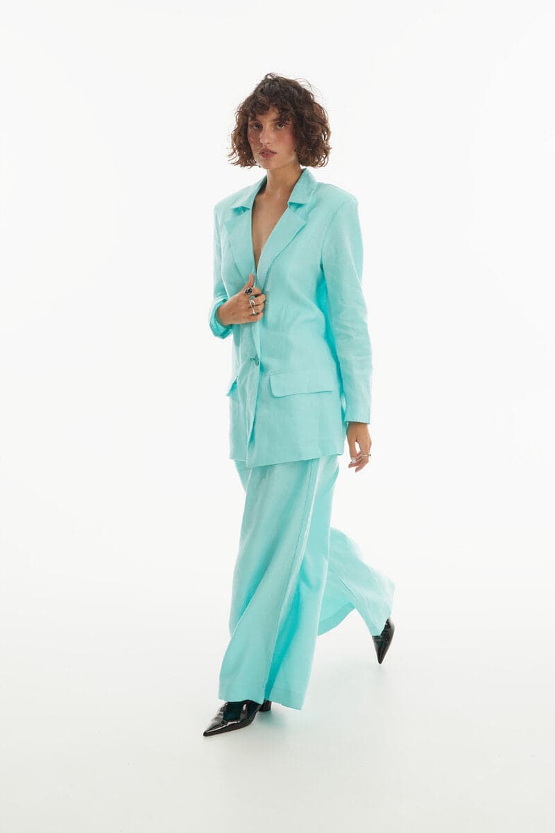 LIGHT TURQUOISE HIGH-RISE WIDE-LEG PANTS - CULT MIA