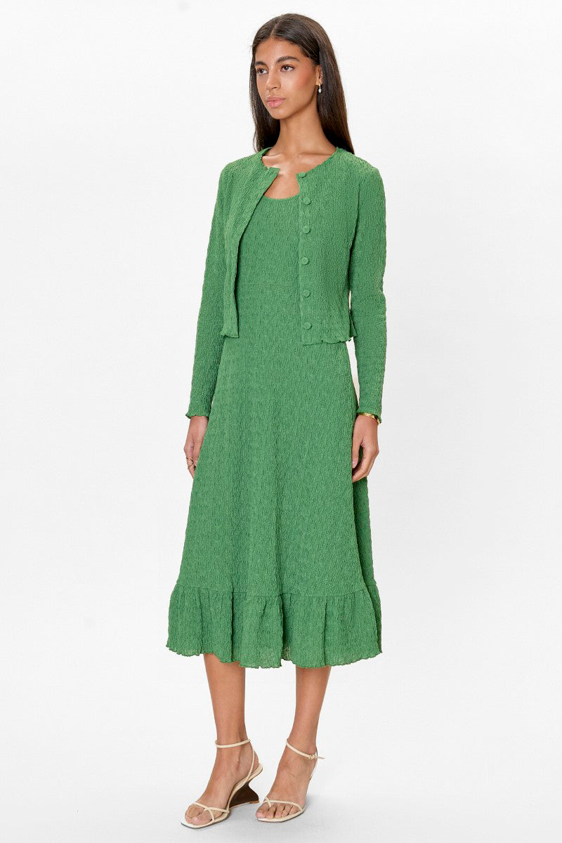Rebecca Taylor Taryn knit cardigan in forest green, featuring a cozy, textured knit design and front buttons.