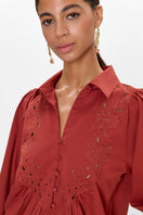 Rebecca Taylor Rachelle pop-over blouse in burnt sienna, featuring a relaxed fit and stylish design.