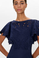 Rebecca Taylor Rachelle Dress in Maritime Blue, a stylish midi dress with a flattering silhouette and vibrant blue color.