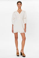 Rebecca Taylor Rachelle button front mini dress in ivory, featuring a fitted silhouette and classic button details.