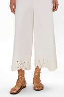 Rebecca Taylor Rachelle Ivory pants with a tailored fit, shown hanging with a smooth fabric and subtle waistband details.