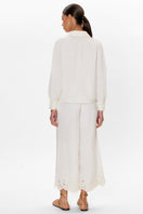 Rebecca Taylor Rachelle Ivory pants, stylish high-waisted trousers with a tailored fit and clean design, shown on a model.