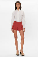 Rebecca Taylor REMI garment dyed shorts in burnt sienna, casual style with a relaxed fit and natural fabric texture.