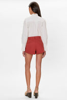 Rebecca Taylor Remi garment dyed shorts in burnt sienna, showing a close-up of the soft fabric and relaxed fit.