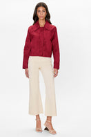 Rebecca Taylor Zuri quilted jacket in dark berry, showcasing a lightweight, padded design with a quilted pattern and stand collar.