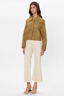 Rebecca Taylor Zuri quilted jacket in leaf green, stylish outerwear with a quilted pattern and a cozy, lightweight design.