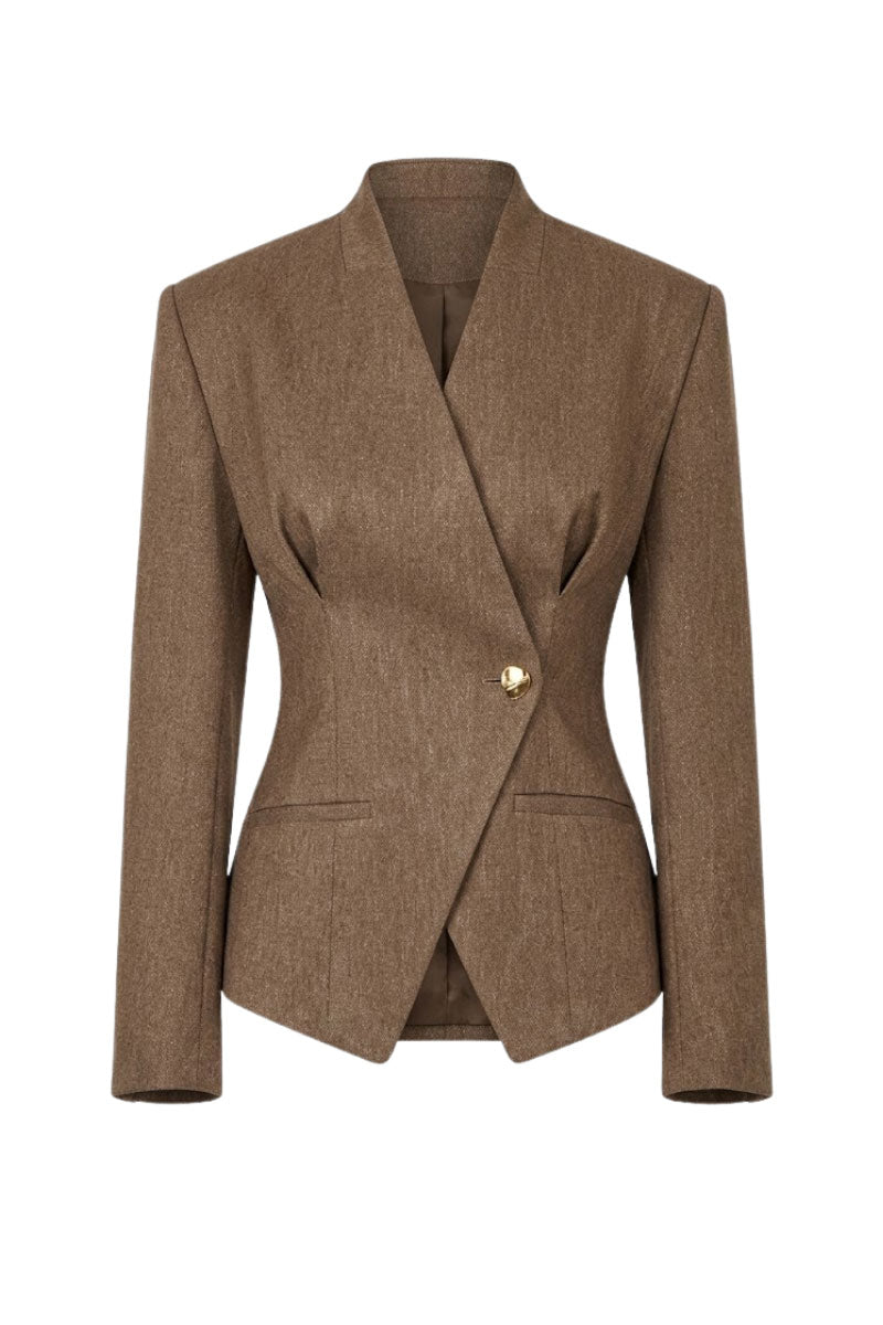 Folded Keira Tong blazer in a stylish design, showcasing the sleek fabric and tailored details of this elegant blazer.