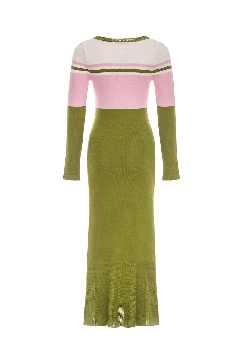 green and pink knit dress Tuckernuck Dress Women Small Pink Green Stripe Knit Maxi Stretch Shift Casual