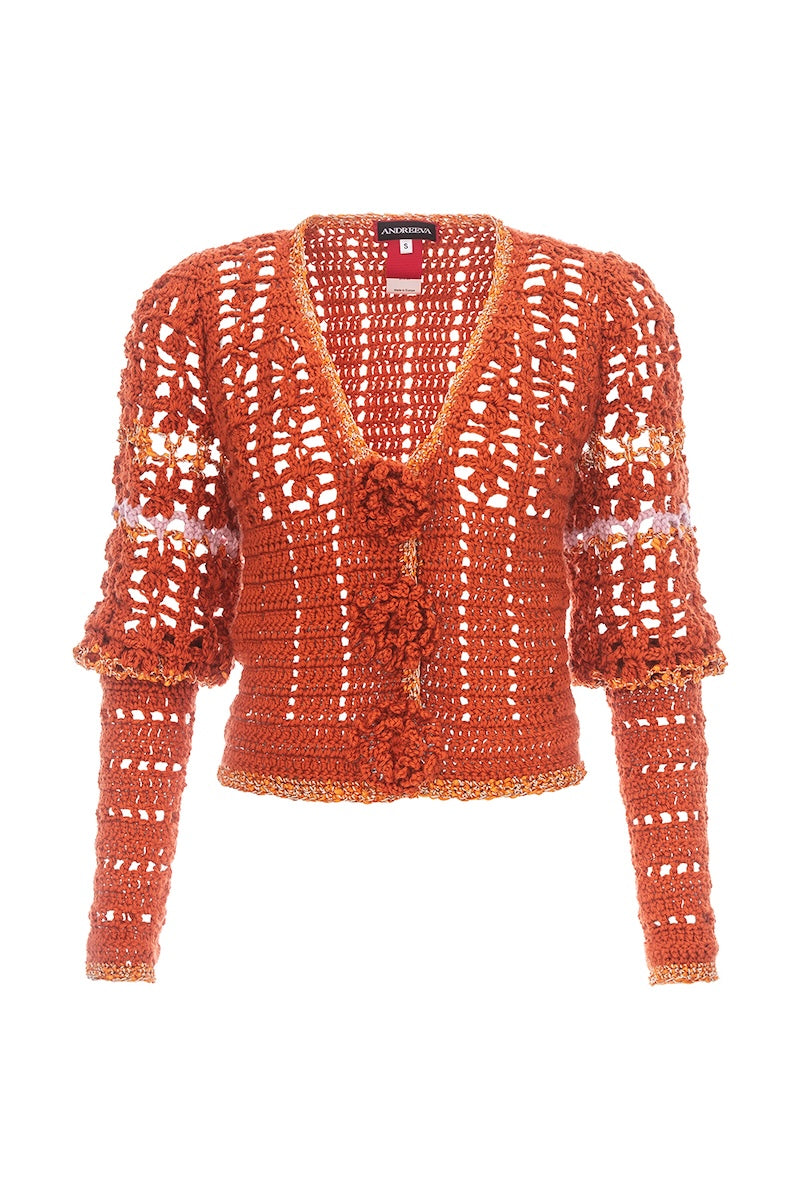 CHRYSANTHEMUM TERRACOTTA HANDMADE CROCHET CARDIGAN
