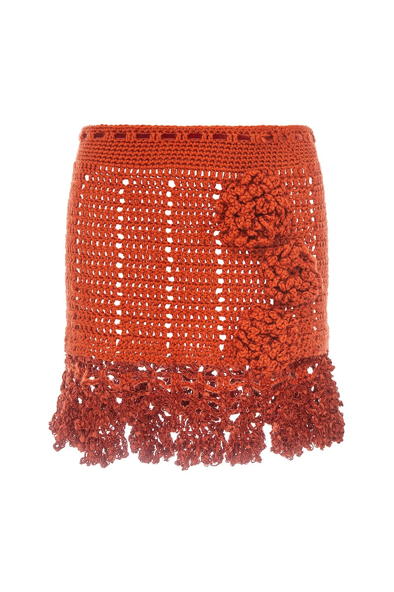 CHRYSANTHEMUM TERRACOTTA HANDMADE CROCHET MINI SKIRT