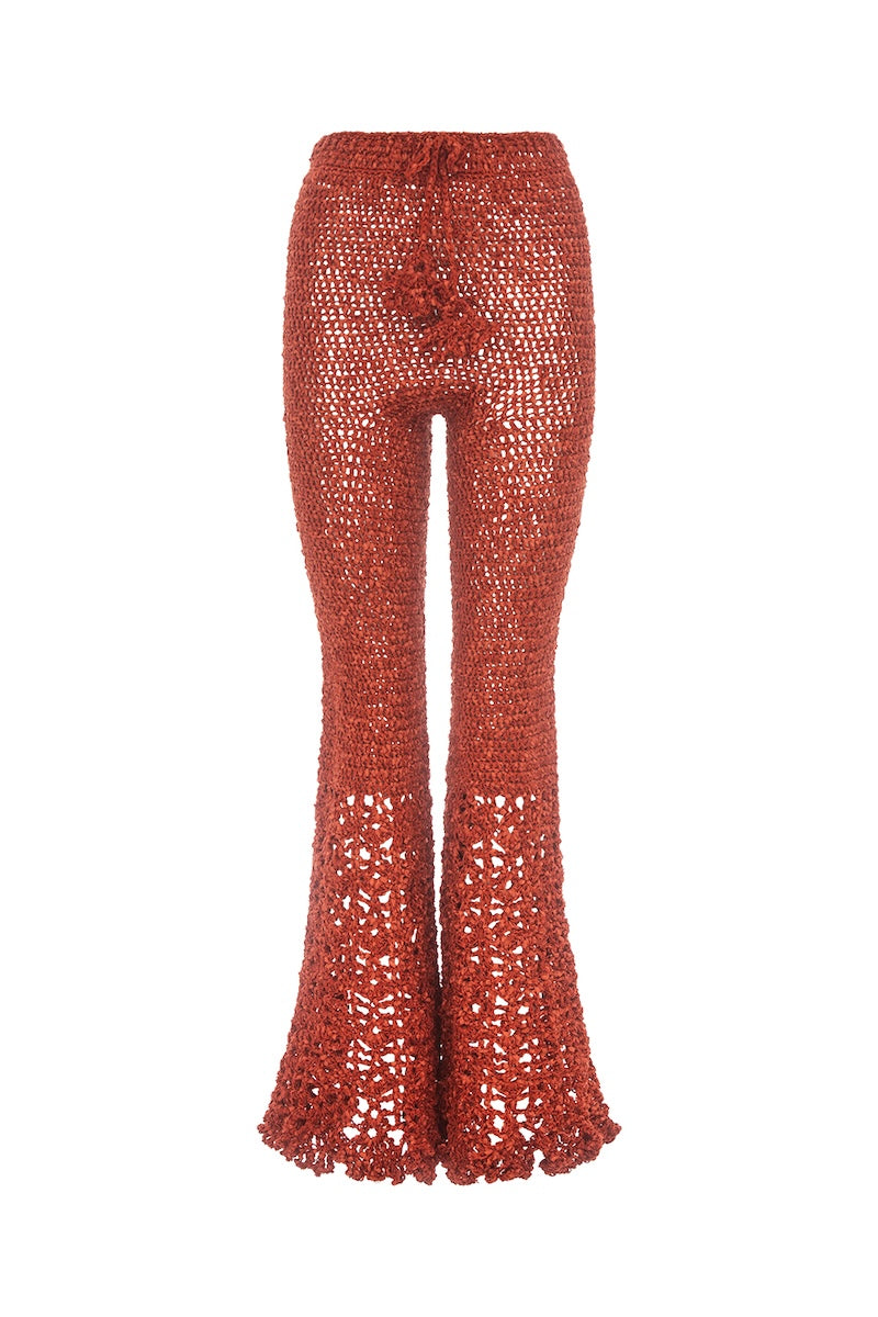 CHRYSANTHEMUM TERRACOTTA HANDMADE CROCHET PANTS