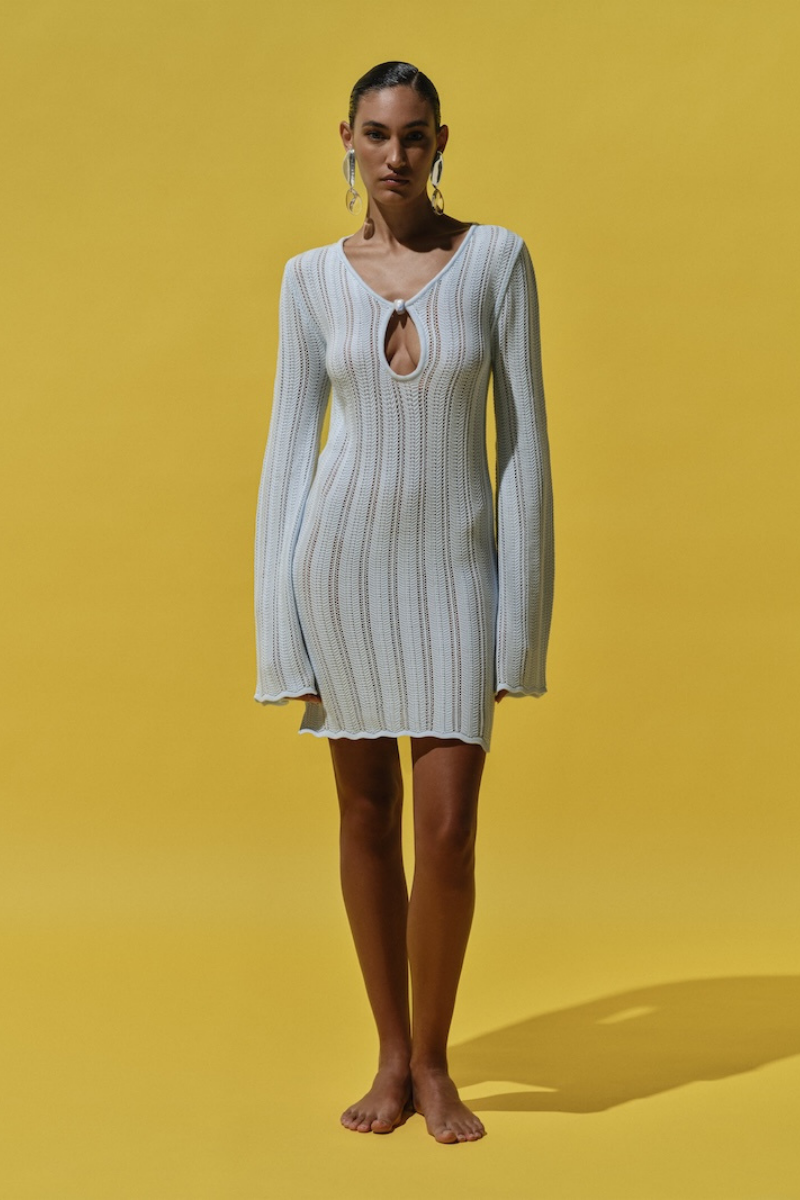 Baobab Lion Dress in crystal blue mini dress featuring a fitted silhouette and elegant design, perfect for stylish occasions.