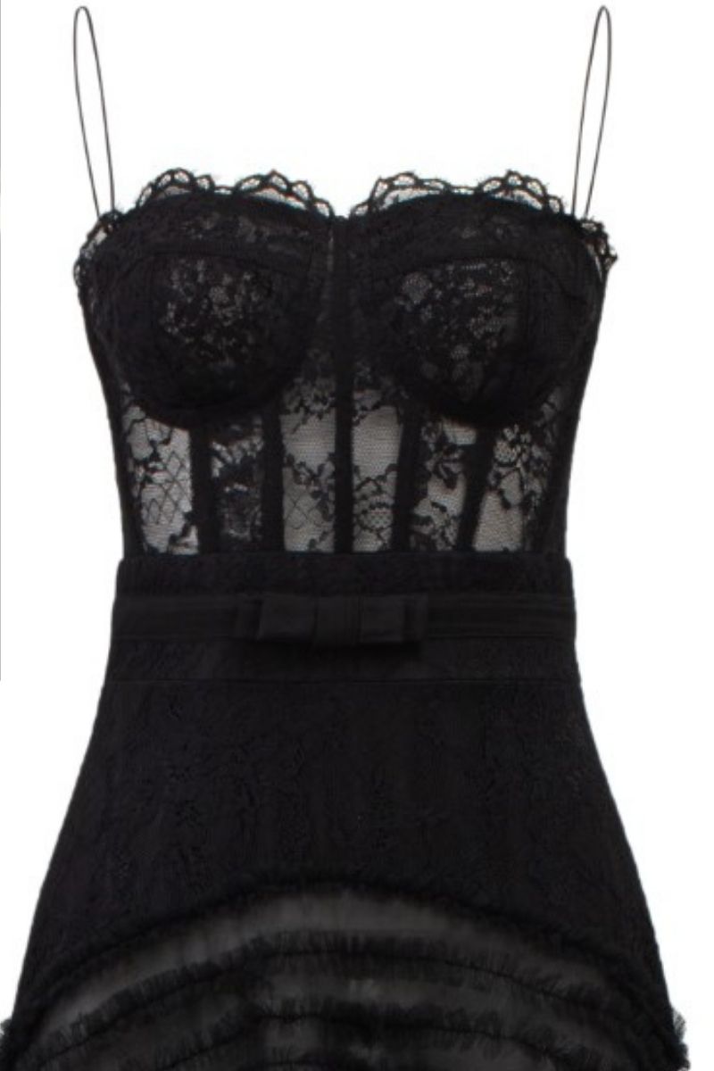 RAANANA BLACK LACE MIXED TULLE GOWN - CULT MIA