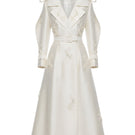 Ivory embroidered trench coat by White Plan, stylish lightweight coat with intricate embroidery details and classic design.