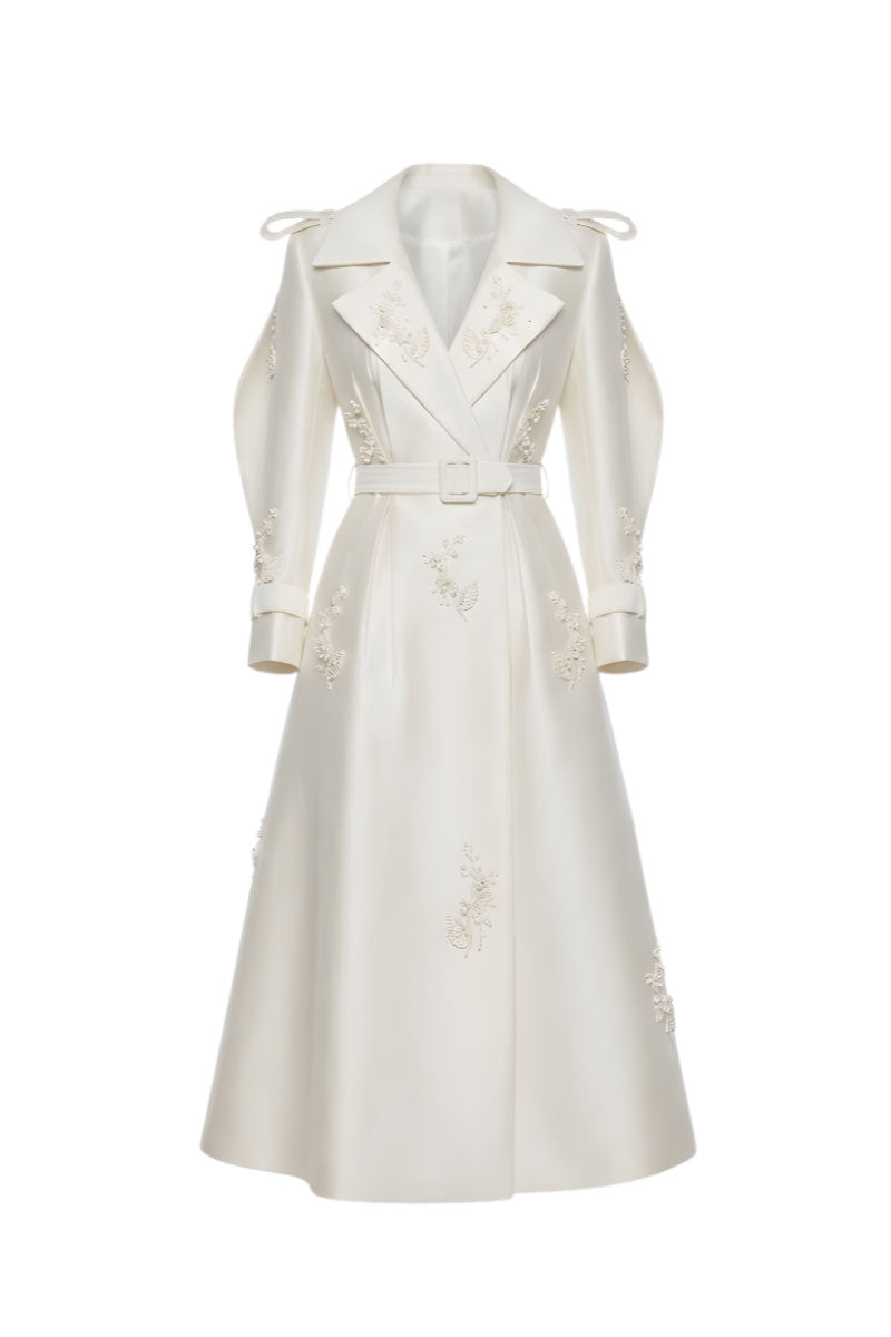 IVORY EMBROIDERED TRENCH COAT - CULT MIA