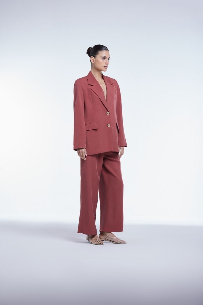 Relaxed single-breasted blazer by Dāl the Label, shown in a neutral color, tailored fit, and classic lapel design.