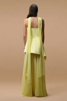 Matters Monaco butter yellow gown with matching scarf, flowing fabric and elegant design, perfect for formal occasions.