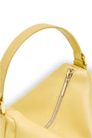 Yellow POELLE JOSEFINE top handle bag with structured design and gold-tone hardware, showcasing its elegant style.