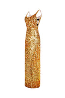 Gold HACCHIC COUTURE Belin sequin strap gown featuring shimmering sequins and a sleek, elegant design for formal occasions.