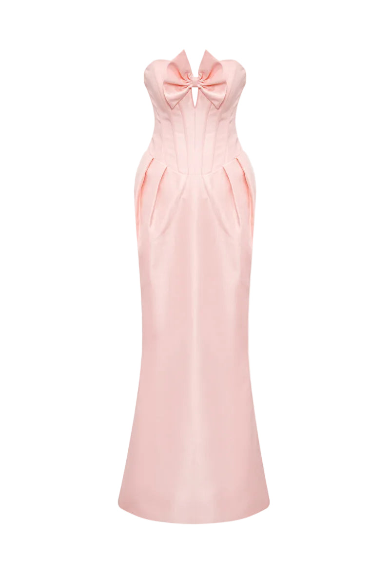 SENDRA STRAPLESS BOW DRESS IN BLUSH PINK - CULT MIA
