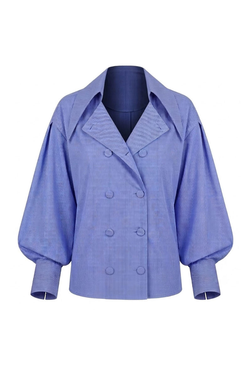 Blue tailored shirt by Keira Tong featuring a classic fit, button-up front, and crisp collar, ideal for professional or casual wear.