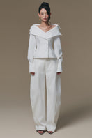 White Selena shirt by Keira Tong, showcasing a stylish, crisp button-up shirt with a classic collar and clean design.