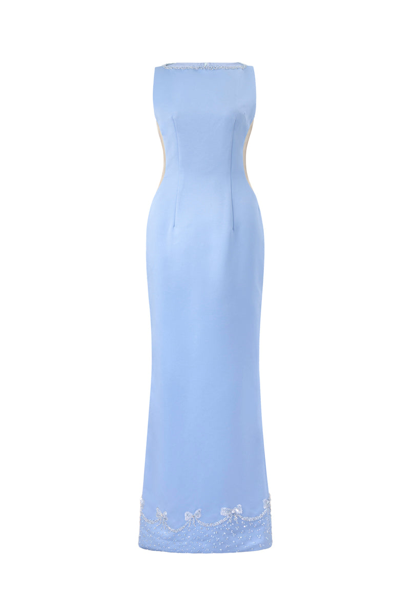 ELCITRA SILVER BOW BODY FIT DRESS IN SKY BLUE - CULT MIA