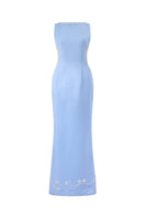 Hacchic Couture Elcitra Silver Bow sky blue body fit gown with elegant design and sleek fabric, perfect for formal occasions.