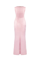 Hacchic Couture Elitra Sequin Bow Blush Pink Body Fit Gown with elegant design and sequin embellishments.