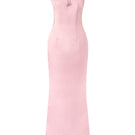 Hacchic Couture blush pink sequin bow body-fit gown with elegant design and fitted silhouette, perfect for formal occasions.