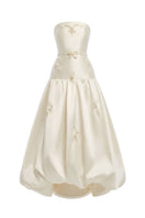 Elegant ivory bloom ball gown by White Plan featuring a flowing silhouette and floral detailing for formal occasions.
