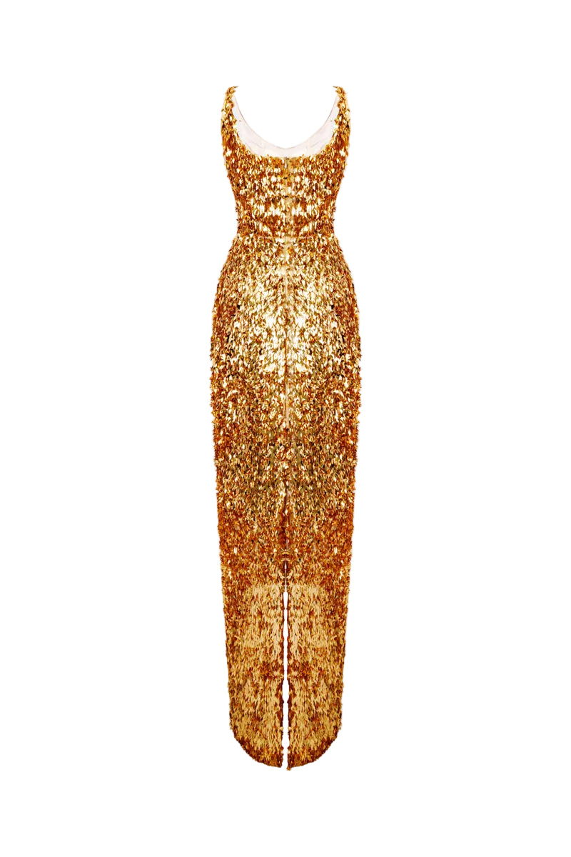 gold bandage dress BELIN SEQUIN STRAP DRESS IN GOLD | CULT MIA