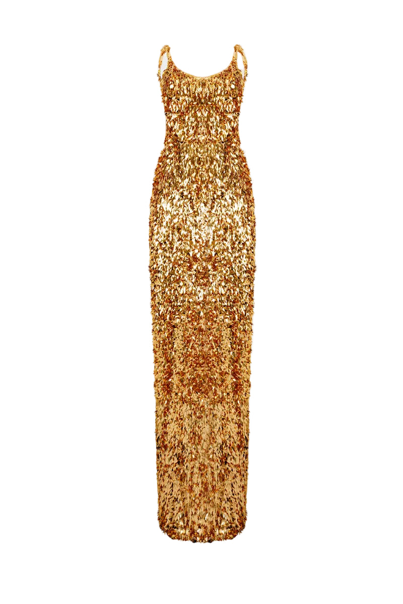 BELIN SEQUIN STRAP DRESS IN GOLD - CULT MIA