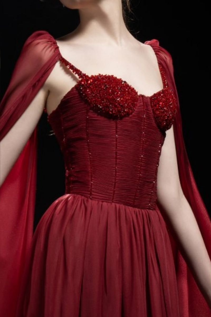 RED ESTHER SILK CAPE MAXI DRESS - CULT MIA