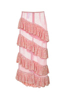 Lalo Salue Maxi Skirt in pink, flowing fabric with a high waist and midi length, perfect for casual or dressy looks.