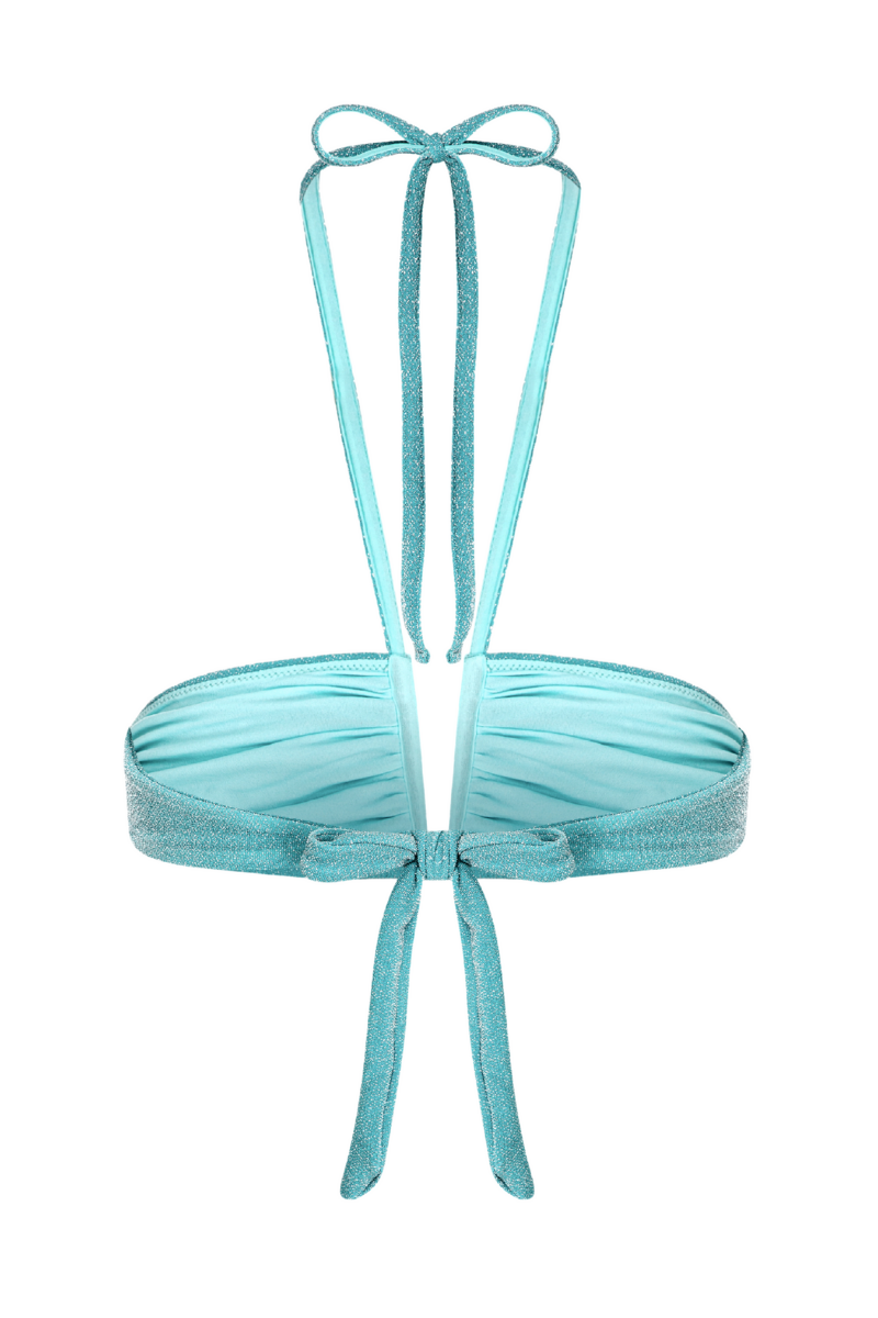 Suncillo Virna sparkly turquoise bikini top with shimmering fabric and supportive design, perfect for beachwear.