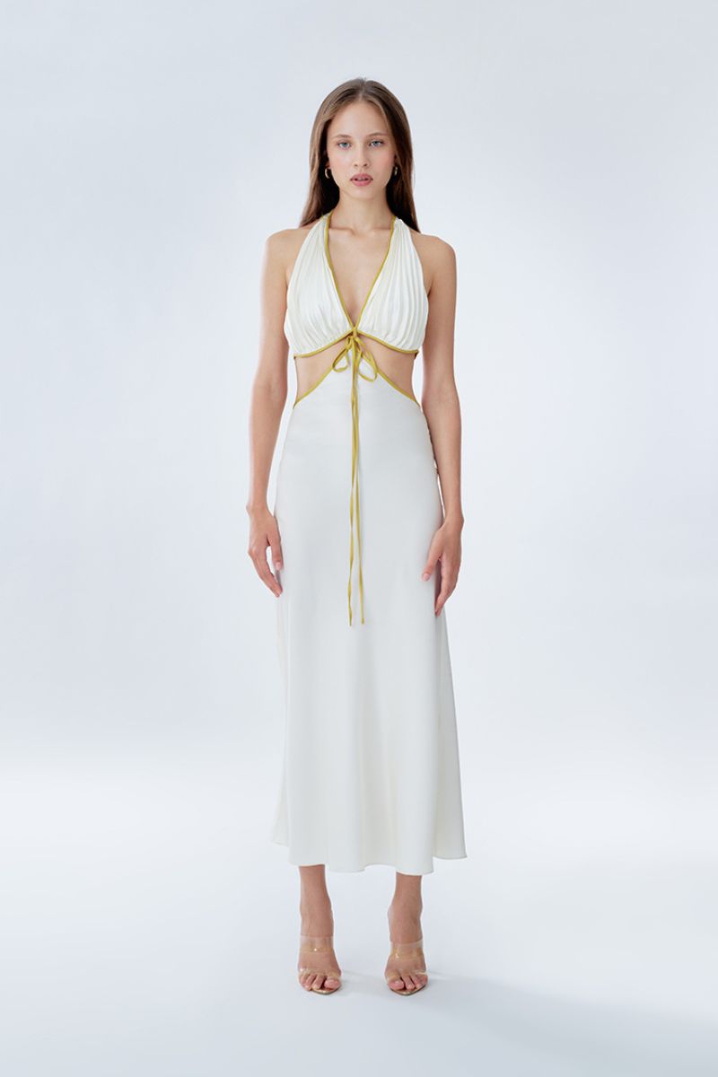 MS. PLEAT TWO-TONE CUT-OUT DRESS IN LONGAN - CULT MIA