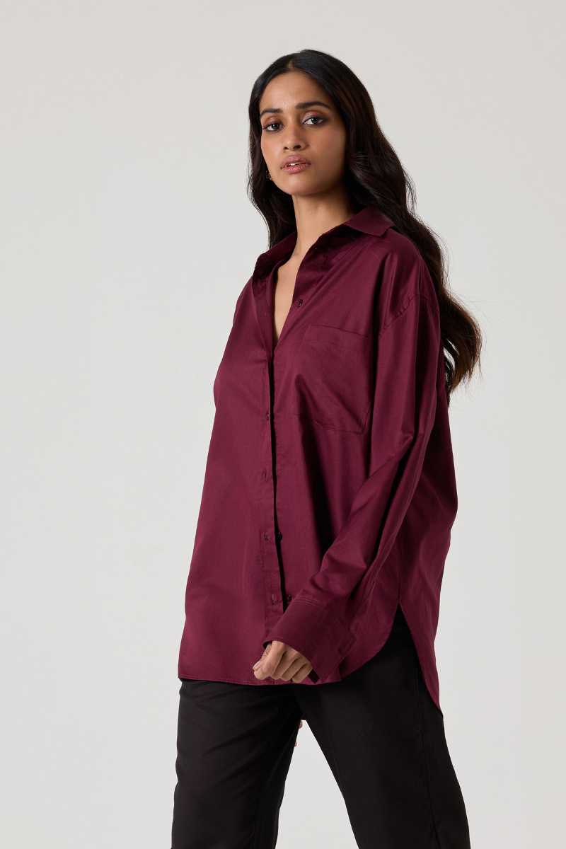 Summer Away Ravenna shirt in Mulberry, featuring a stylish button-up design with a classic collar and soft fabric.