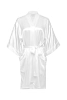 Manito Wedding Whisper Silk Short Kimono robe with delicate floral pattern, lightweight and elegant for bridal or special occasions.