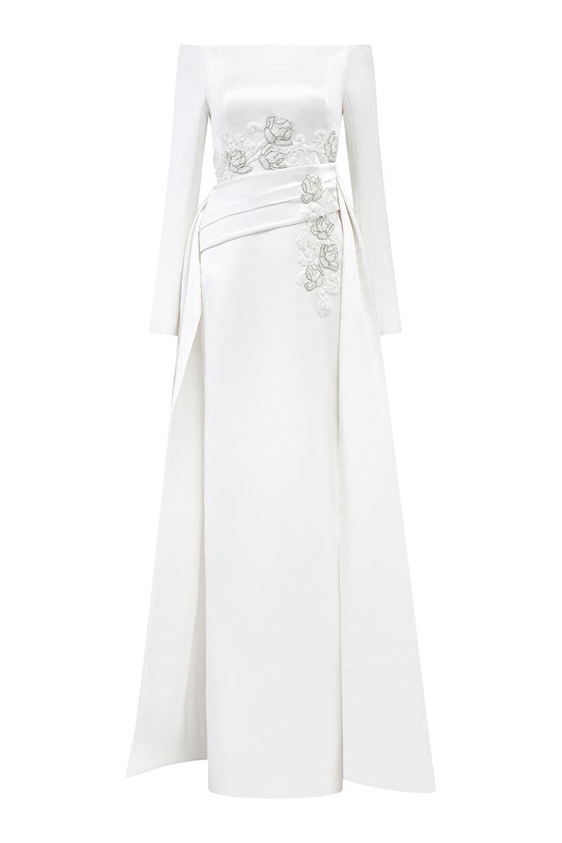 FLORAL EMBELLISHED LONG FLAP STRAIGHT DRESS - CULT MIA