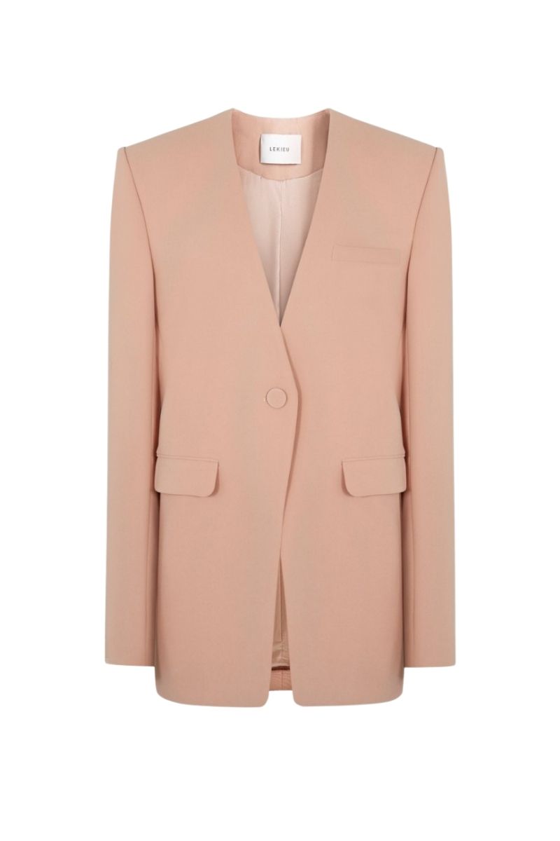 LEKIEU Cheddar Coral blazer featuring a tailored fit, notched lapel, and vibrant coral color for stylish office or casual wear.