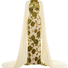 Le Thanh Hoa velvet flora chiffon gown featuring layered fabric and floral details, elegant and flowing design.