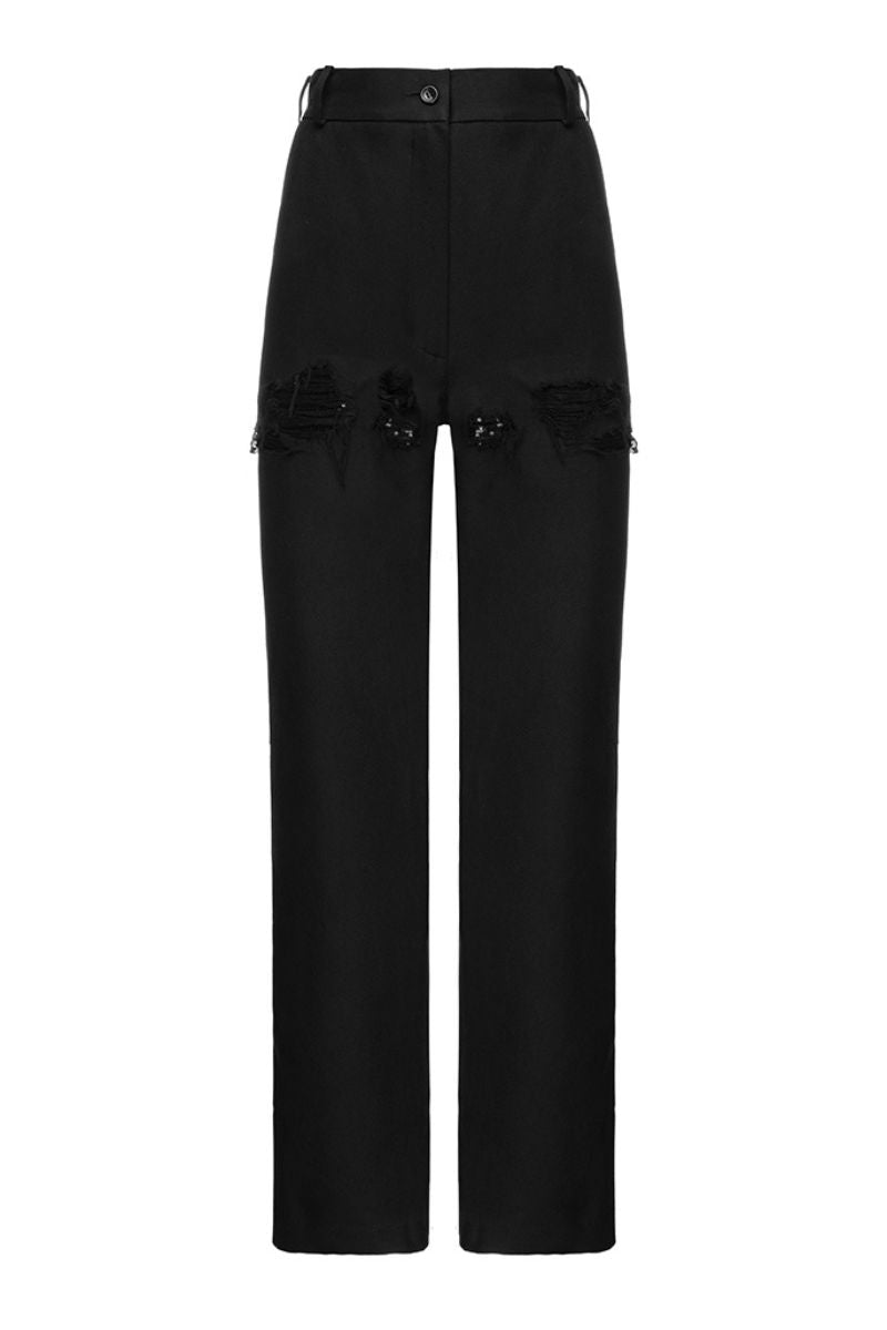 DISTRESSED PANTS IN BLACK - CULT MIA