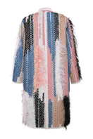Lalo oversized coat with shoulder pads in light multi-color fabric, stylish and contemporary outerwear for cold weather.