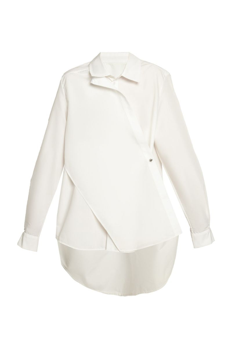 WHITE TAILORED SHIRT WITH DOUBLE FRONT LAYERS - CULT MIA