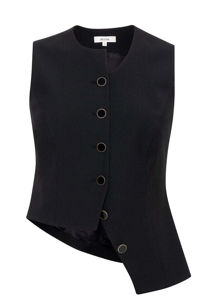 CALIN ASYMMETRIC TIE VEST IN BLACK