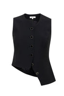 Black Calin asymmetric tie vest by Sélone, stylish sleeveless vest with unique asymmetric design, perfect for layered fashion looks.